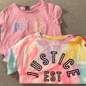 5/$15- Puma Pink T-Shirt and Justice Tie-Dye T-Shirt